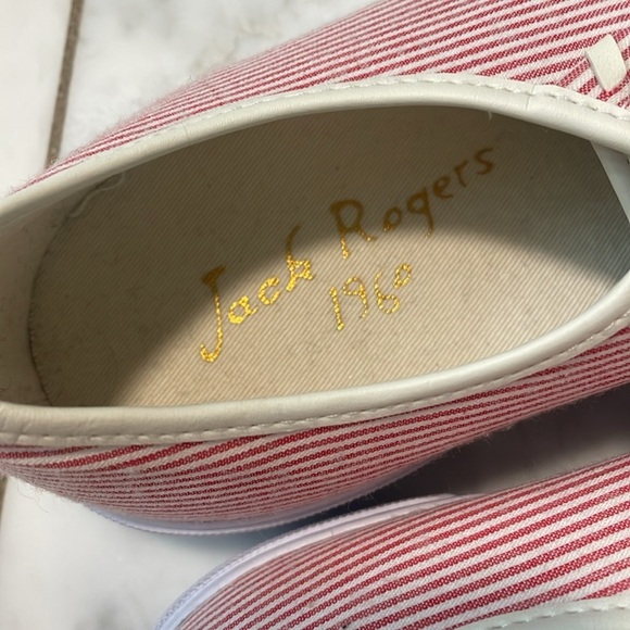 Jack Rogers 1960,  size 9, red white tie stripe flat lace-up sneakers, like new - Picture 6 of 10